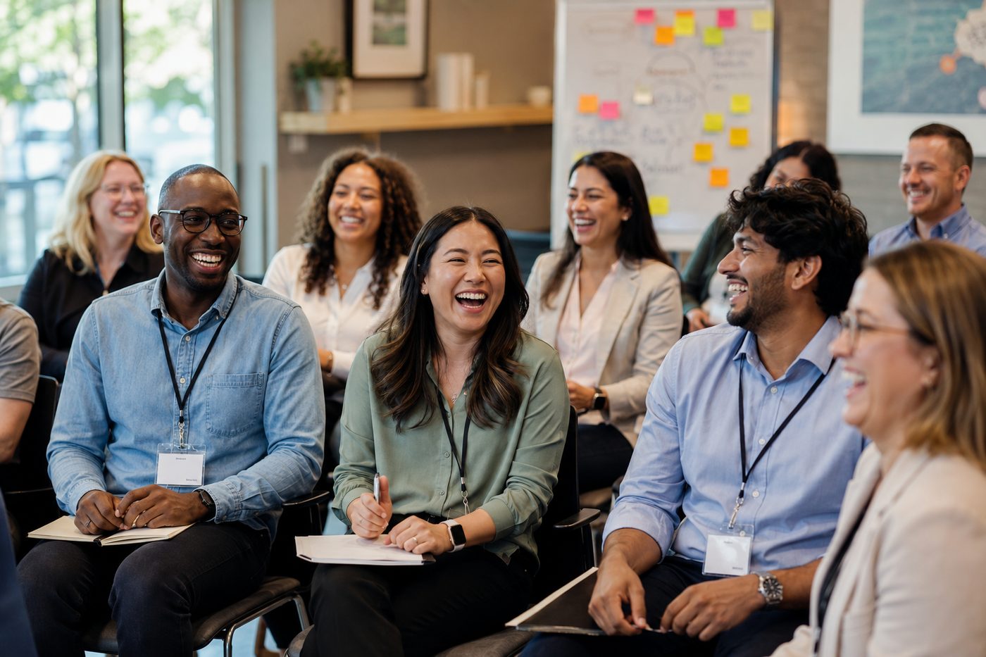 Engaged training cohort laughing together